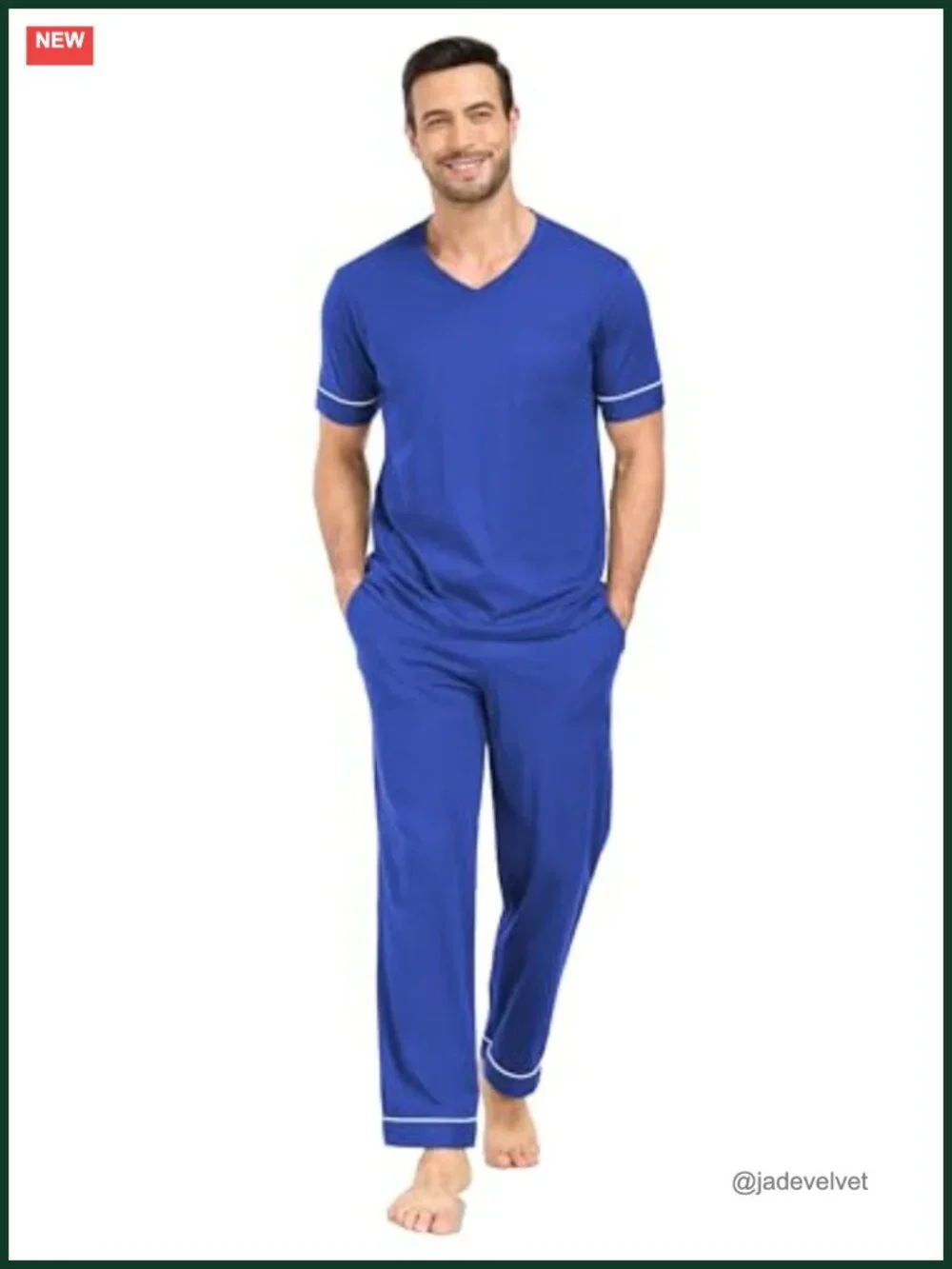 Men's 100% Cotton Short Sleeve Pajama Set with Pockets Sleep Set